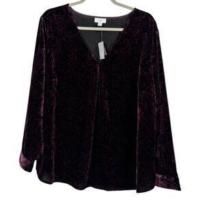 NWT J Jill Top Womens XL Velvet Purple Dark Paisley V Neck Quiet Luxury 279721